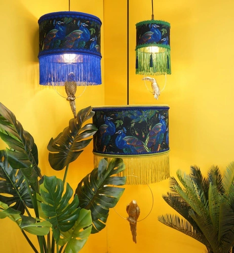 Lampa wisząca Carbonero N 3 boho welurowa z frędzlami 35cm do salonu Las Plumas