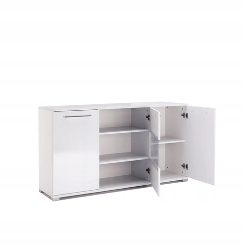 Komoda Flory 150 cm biała połysk nowoczesna z półkami na nóżkach do salonu Intesi