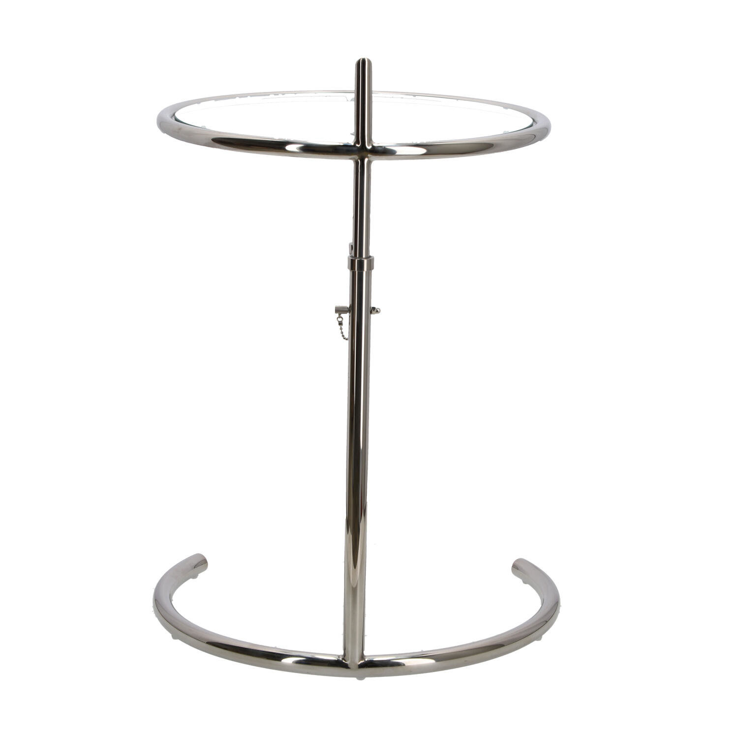 Stolik kawowy Frame okrągły szklany srebrny nowoczesny regulowany do salonu inspirowany E.Gray