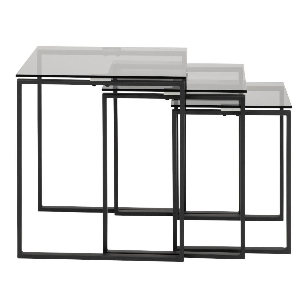 Zestaw trzech nowoczesnych stolików kawowych Katrine szklanych, kwadratowych do salonu Actona