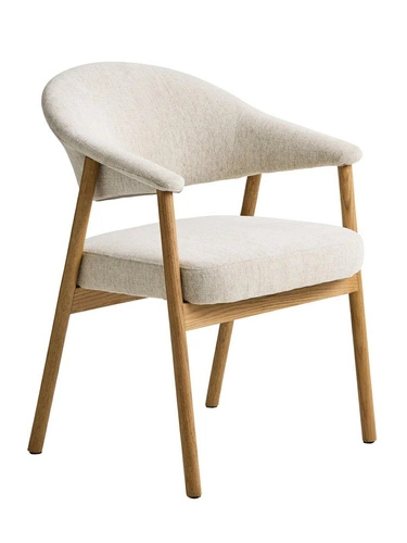 Krzesło tapicerowane Klen beżowe skandynawskie z podłokietnikami do jadalni dębowe