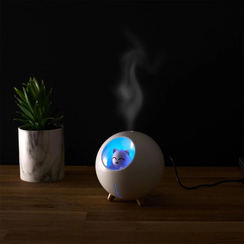 Dyfuzor zapachowy LED Intesi Kot biały nowoczesny do domu USB dekoracyjny 11 cm