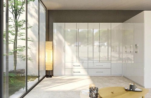 Regał na książki Flory biały połysk 45 cm nowoczesny słupek do salonu lub sypialni