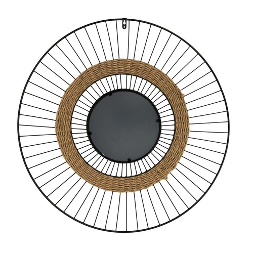 Lustro okrągłe Miremba wiszące do przedpokoju i salonu w czarnej ramie boho 60 cm