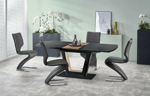 Stół rozkładany do jadalni Raffel 160-200 cm nowoczesny czarny blat MDF szkło Intesi