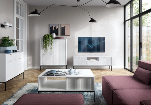 Stolik kawowy Delicious biały prostokątny z szufladą i półką nowoczesny loft do salonu Intesi