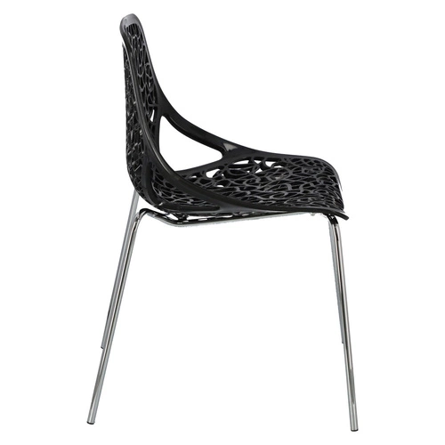 Krzesło Cepelia inspirowane Caprice czarne ażurowe z tworzywa sztaplowane nowoczesne do kuchni
