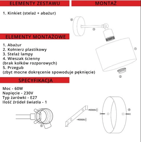 Kinkiet ścienny glamour z welurowym abażurem TETE LYSNE szary regulowany do salonu i sypialni