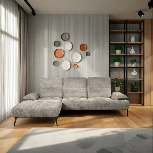 Narożnik do salonu Rasmus nowoczesny prawy z regulacją oparcia szary jasny Intesi