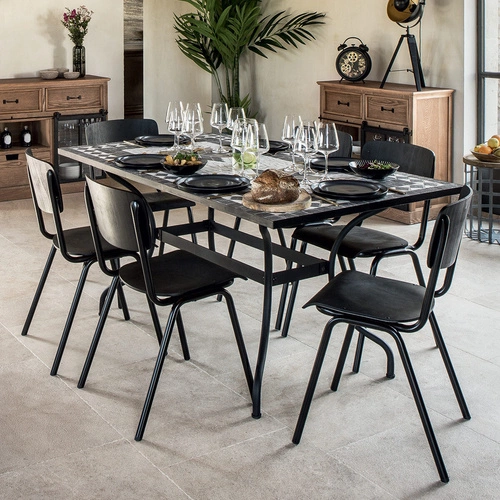 Stół do jadalni Kipos nowoczesny prostokątny z mozaiką i czarnymi nogami Atmosphera 160x90