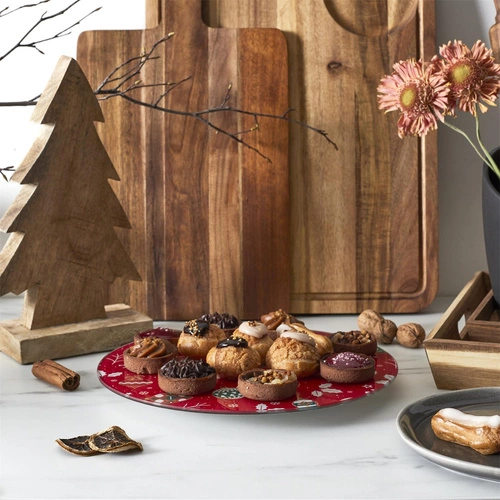 Intesi okrągła taca obrotowa do ciasta szklana czerwona 28cm dekoracyjna do serwowania