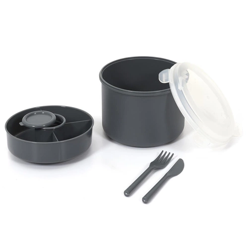 Lunchbox Round Intesi 1,4l antracytowy z przegródkami i sztućcami do pracy lub szkoły