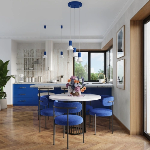 Lampa wisząca loftowa ESTRIA 1 biała i ultramaryna do kuchni i jadalni 120 cm
