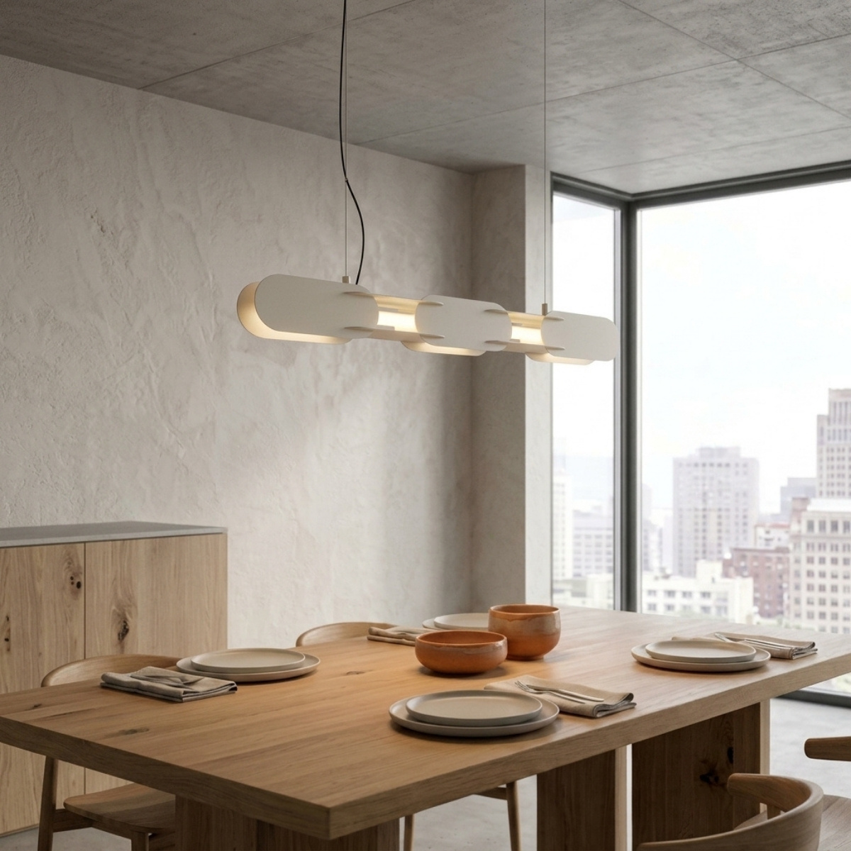 Lampa wisząca LED CHAIN 91 beżowa nowoczesna nad wyspę