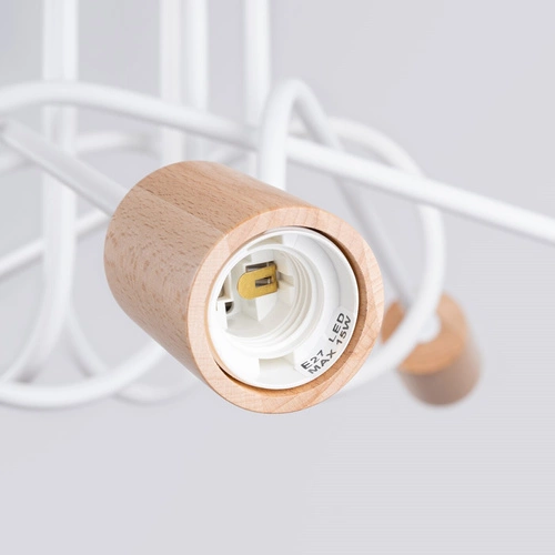 Żyrandol sufitowy EMBER 5 biały minimalistyczny z drewnem do salonu i jadalni 61 cm