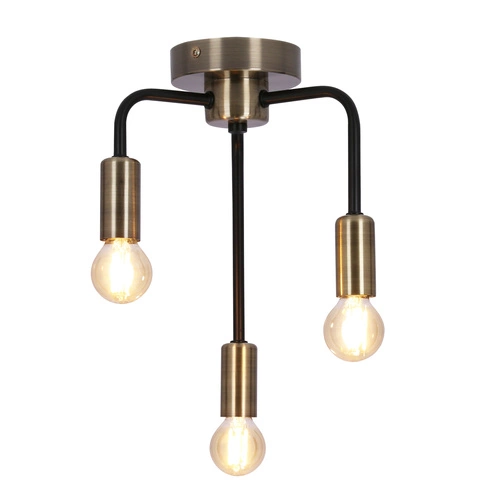 Lampa sufitowa loftowa Saga czarna i złota 3-punktowa do salonu, kuchni lub jadalni