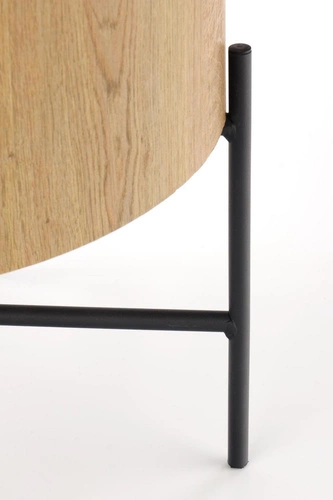 Stolik kawowy okrągły Woodsten S dąb loftowy do salonu, drewniany blat, czarny stelaż 45 cm