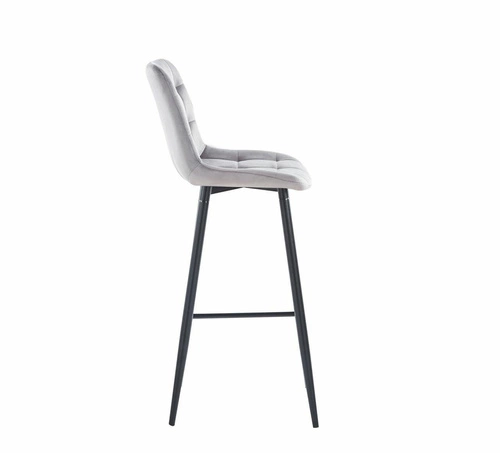 Hoker Poly High szary welurowy z oparciem nowoczesny do kuchni na czarnych nogach 77 cm Intesi