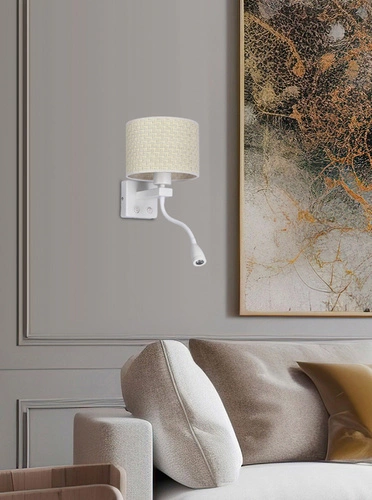 Kinkiet ścienny Polo nowoczesny LED z abażurem beżowym do sypialni i salonu CANDELLUX