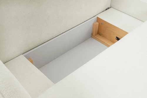 Narożnik z funkcją spania prawy Salby biały nowoczesny z pojemnikiem do salonu