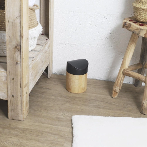 Intesi Mini kosz na śmieci do łazienki i kuchni bambusowy czarny obrotowy 1L