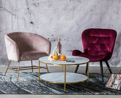 Stolik kawowy Alisma okrągły szklany glamour z półką biały i złoty do salonu 80 cm