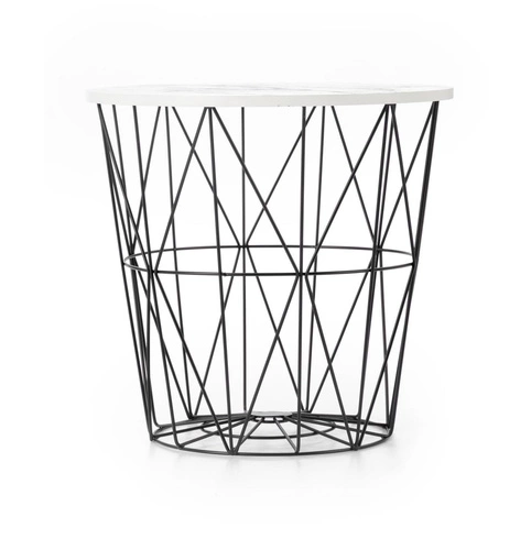 Stolik kawowy Rissa okrągły biały marmur nowoczesny ze schowkiem do salonu Intesi 42 cm