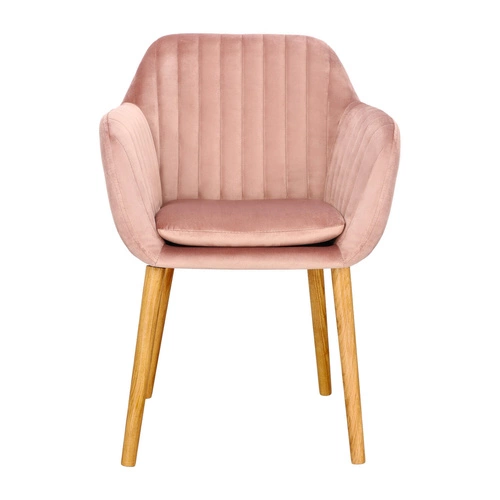 Krzesło do jadalni Emilia Actona welurowe różowe z podłokietnikami skandynawskie glamour