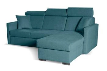 Narożnik z funkcją spania Mils morski do salonu nowoczesny z pojemnikiem Intesi