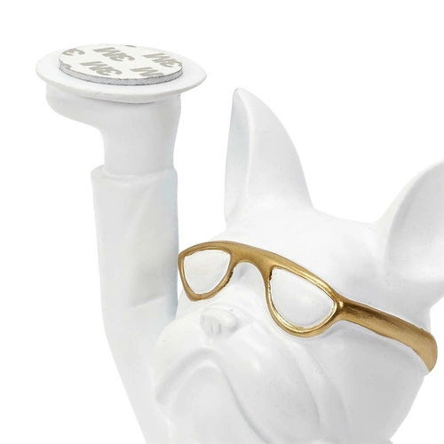 Organizer figurka buldog dekoracyjny biały ze złotą tacą Intesi do salonu glamour