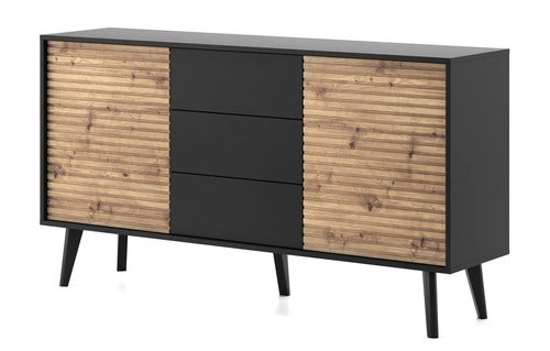 Komoda z szufladami Tanga 154 cm czarna dąb artisan nowoczesna frezowana do salonu Intesi