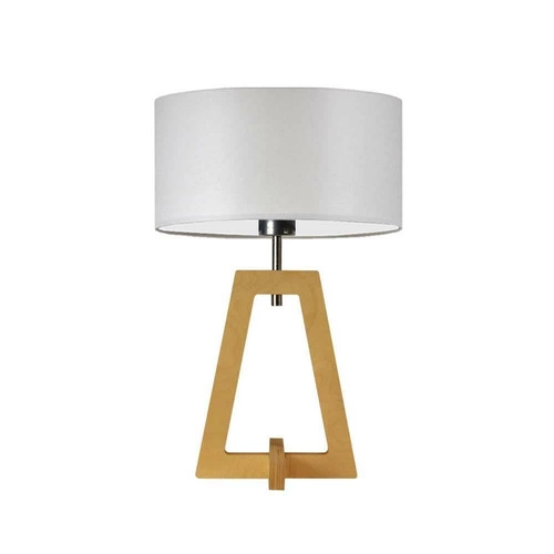 Lampka nocna Clio nowoczesna z abażurem jasny szary i dębową podstawą do sypialni LYSNE