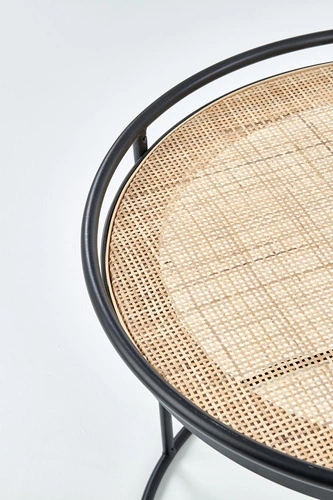 Zestaw 2 okrągłych stolików kawowych Nabul rattan i metal czarny boho do salonu Intesi