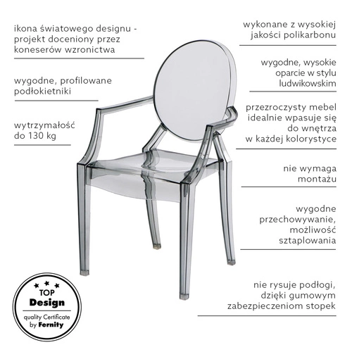 Krzesło Royal Ghost inspirowane Louis Ghost szare sztaplowane do salonu i ogrodu D2.DESIGN