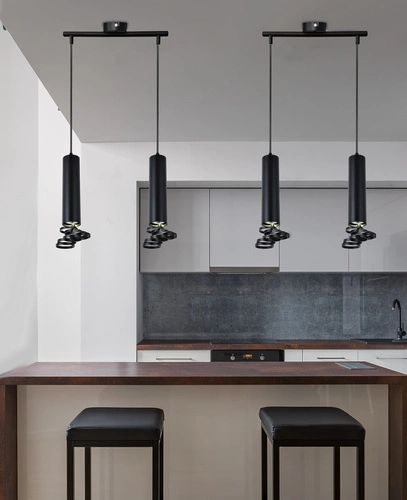 Lampa wisząca Tuba czarna nowoczesna 2-punktowa regulowana do kuchni i salonu 30 cm