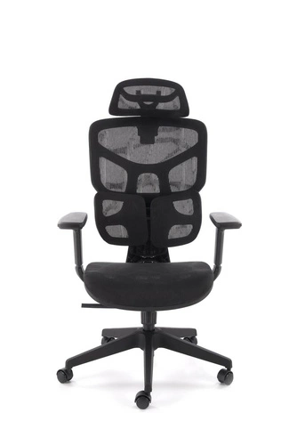 Fotel ergonomiczny biurowy Marac czarny obrotowy z zagłówkiem i siatkowym oparciem Intesi