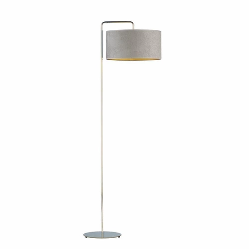 Lampa stojąca do salonu BOLIVIA GOLD Lysne szara nowoczesna z welurowym abażurem glamour