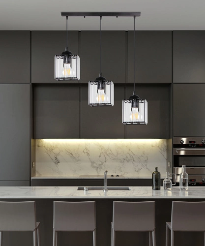 Lampa wisząca Glassia czarny 3x40 E27 klosz czarny+kryształy bezbarwne