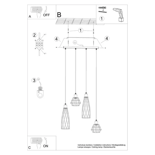 Industrialna lampa wisząca SUBA 4L czarna do salonu i jadalni metalowa 120 cm