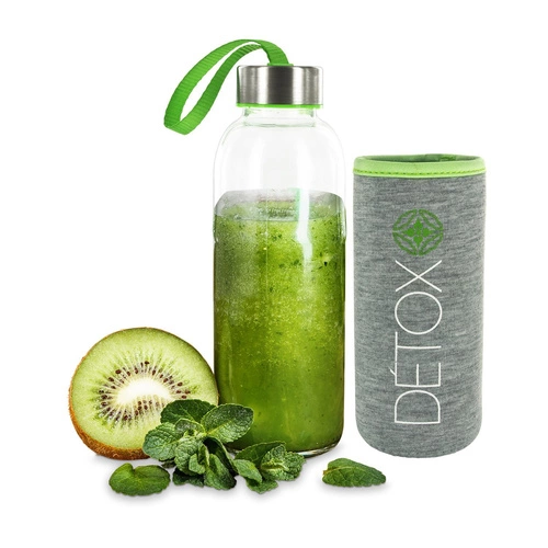 Butelka na wodę Intesi szklana 400 ml z neoprenowym pokrowcem zielona do pracy i szkoły