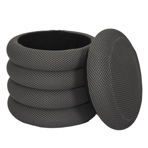 Pufa Atom szara okrągła ze schowkiem nowoczesna do salonu i sypialni Intesi 42 cm