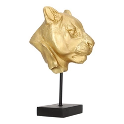 Figurka dekoracyjna lew Lion złota glamour Atmosphera na czarnej podstawie do salonu 35,5 cm
