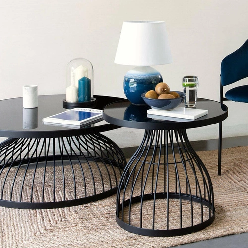 Stolik kawowy okrągły Kushi czarny szklany nowoczesny loftowy do salonu Atmosphera 55 cm