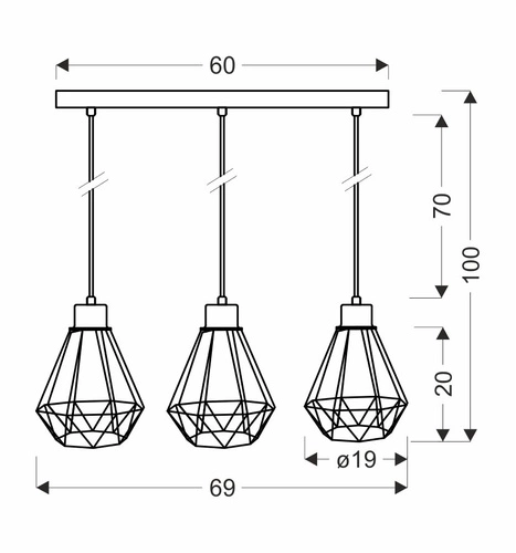 Lampa wisząca Primo czarny+złoty 3x60W  E27 klosz czarny