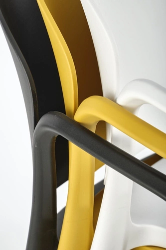 Krzesło Nadine białe do jadalni i ogrodu z tworzywa, nowoczesne, sztaplowane, z podłokietnikami