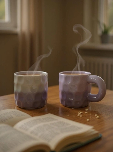 Kubek ceramiczny Chubby Intesi fioletowy 330ml do kawy i herbaty z dużym uchem