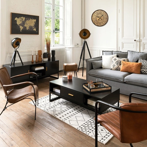 Krzesło tapicerowane skóra naturalna Kavi Atmosphera do jadalni brązowe z podłokietnikami