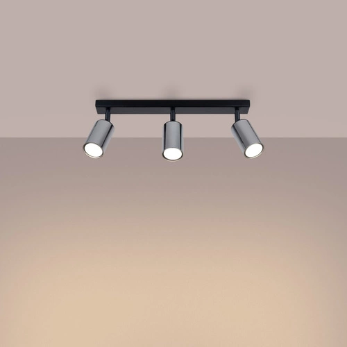 Plafon sufitowy WINX 3 czarny chrom nowoczesny stalowy do salonu i sypialni SOLLUX