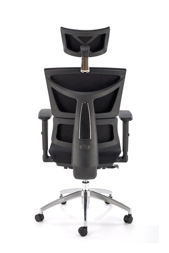 Fotel biurowy ergonomiczny Rivkin czarny z siatki obrotowy z zagłówkiem i regulacją Intesi