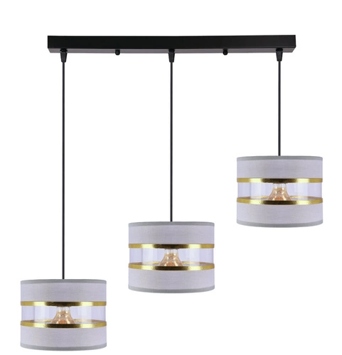 Lampa wisząca PANDY czarny 3x40W E27  abażur szary+złoty